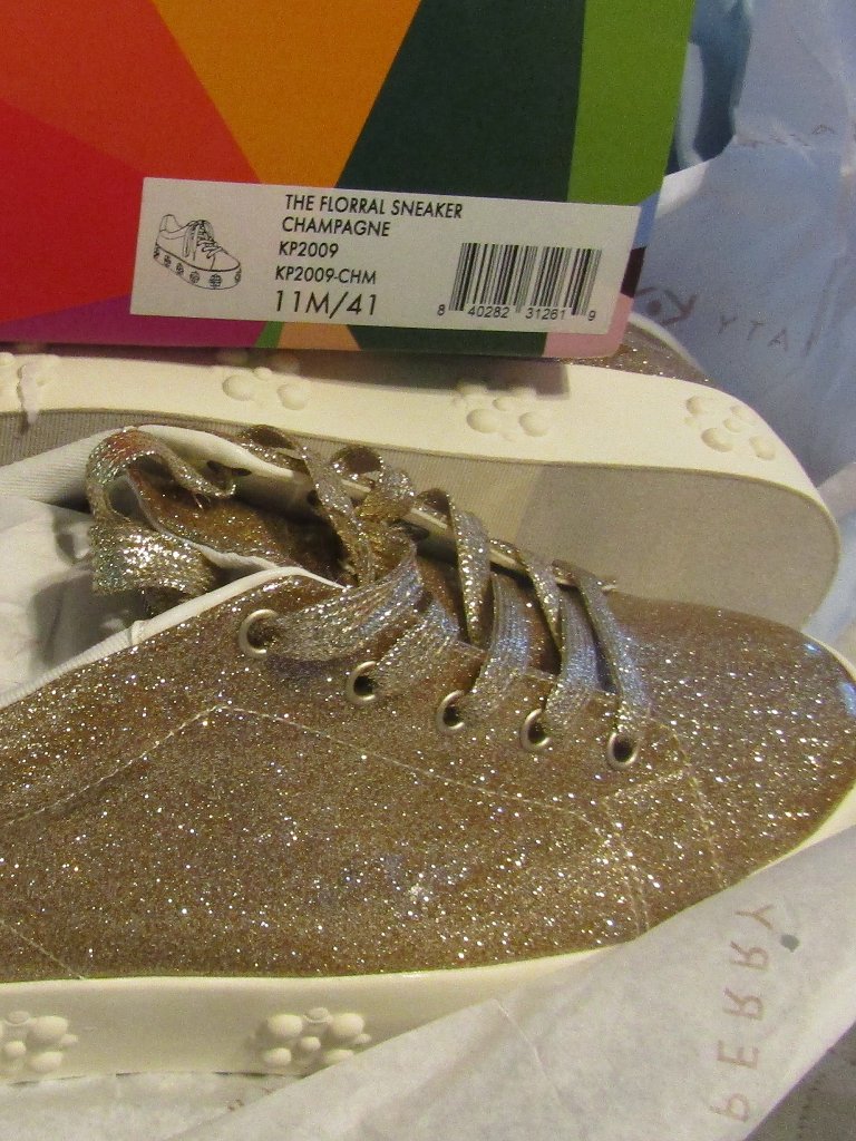 Nib Katy Perry Florral Champagne Sneakers Size 11 Glitzy Gold Platform Bling — image 5 of 5